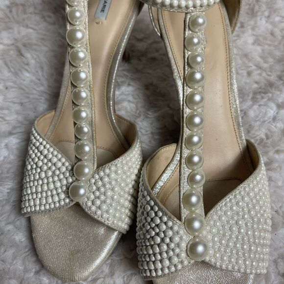 Alex Marie ivory glitter satin pearls T strap ankle sandals size 12M - Picture 9 of 12